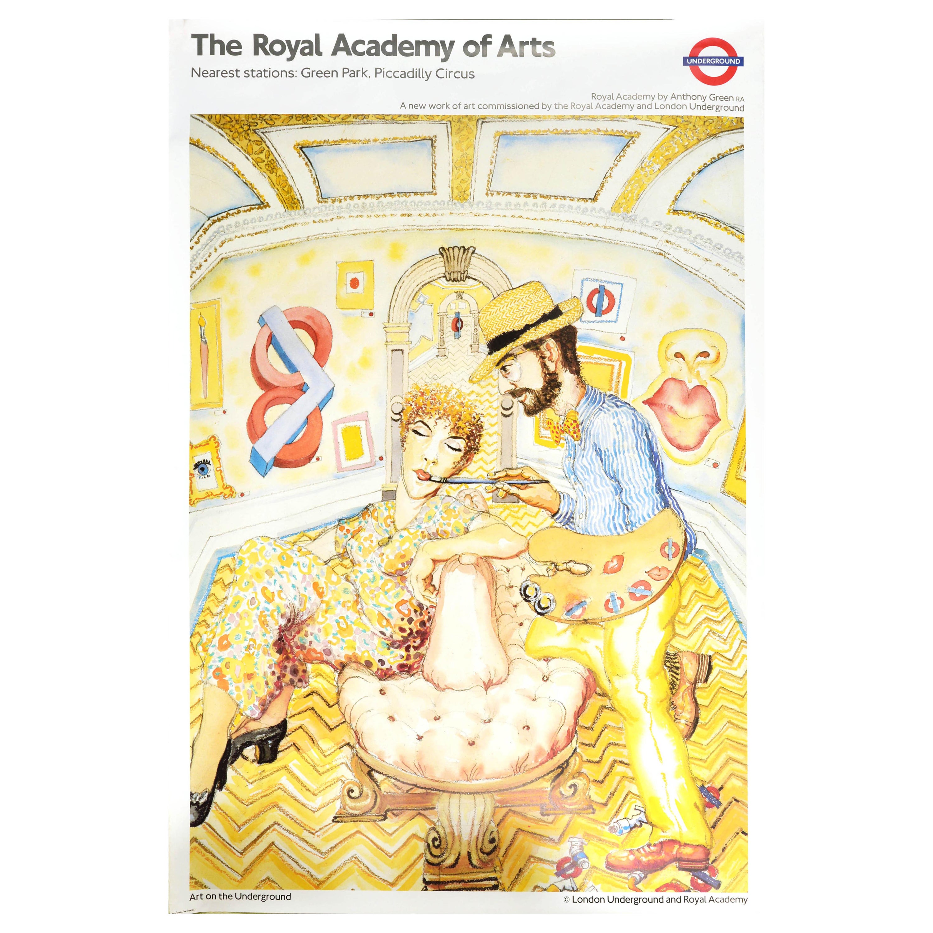Affiche originale vintage du métro de Londres, Royal Academy Of Arts Museum, Tube Art en vente