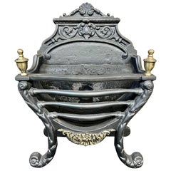 19th Century Cast Iron & Brass Fireplace Basket Grate