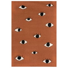 Modern Handwoven Flat-Weave Wool Kilim Rug Eyes Orange