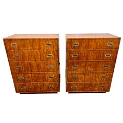 Retro Pair of Mid-Century Dixie Furniture Campaigner Campaign Style Chests Dressers