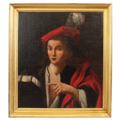 Antique Framed Italian Oil on Canvas Portrait Painting of Florentine Young Man