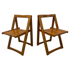 Paire de chaises de salle à manger à lattes pliantes en bois d'Aldo Jacober, années 1960