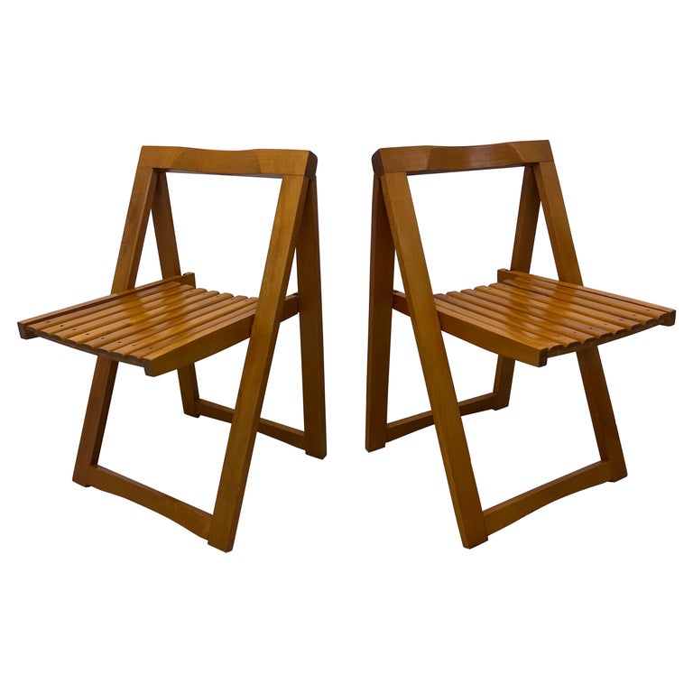 Aldo Jacober Folding Slatted Wood Dining Chairs, 1960s, a Pair For Sale