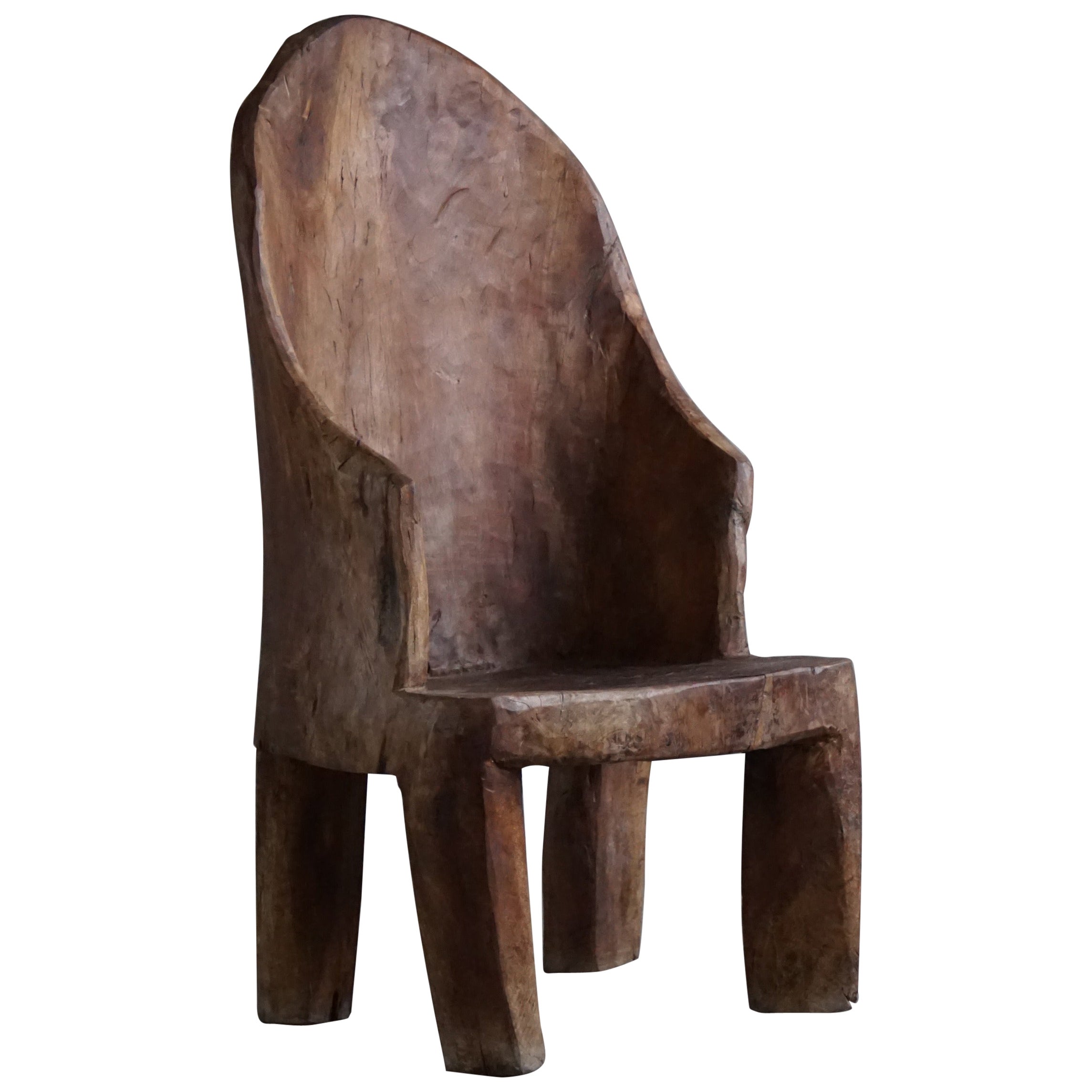 Primitive Handcrafted Organic Highback Naga Chair in Solid Teak, Wabi Sabi Style For Sale