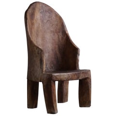 Primitive Handcrafted Organic Highback Naga Chair in Solid Teak, Wabi Sabi Style