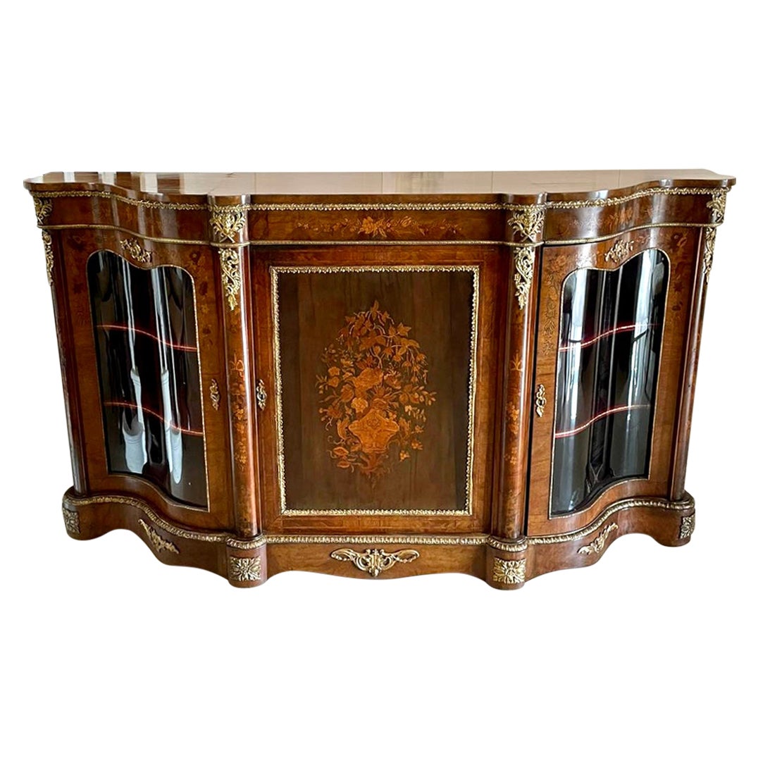 Antique Victorian Quality Burr Walnut Marquetry Inlaid Credenza/Sideboard For Sale