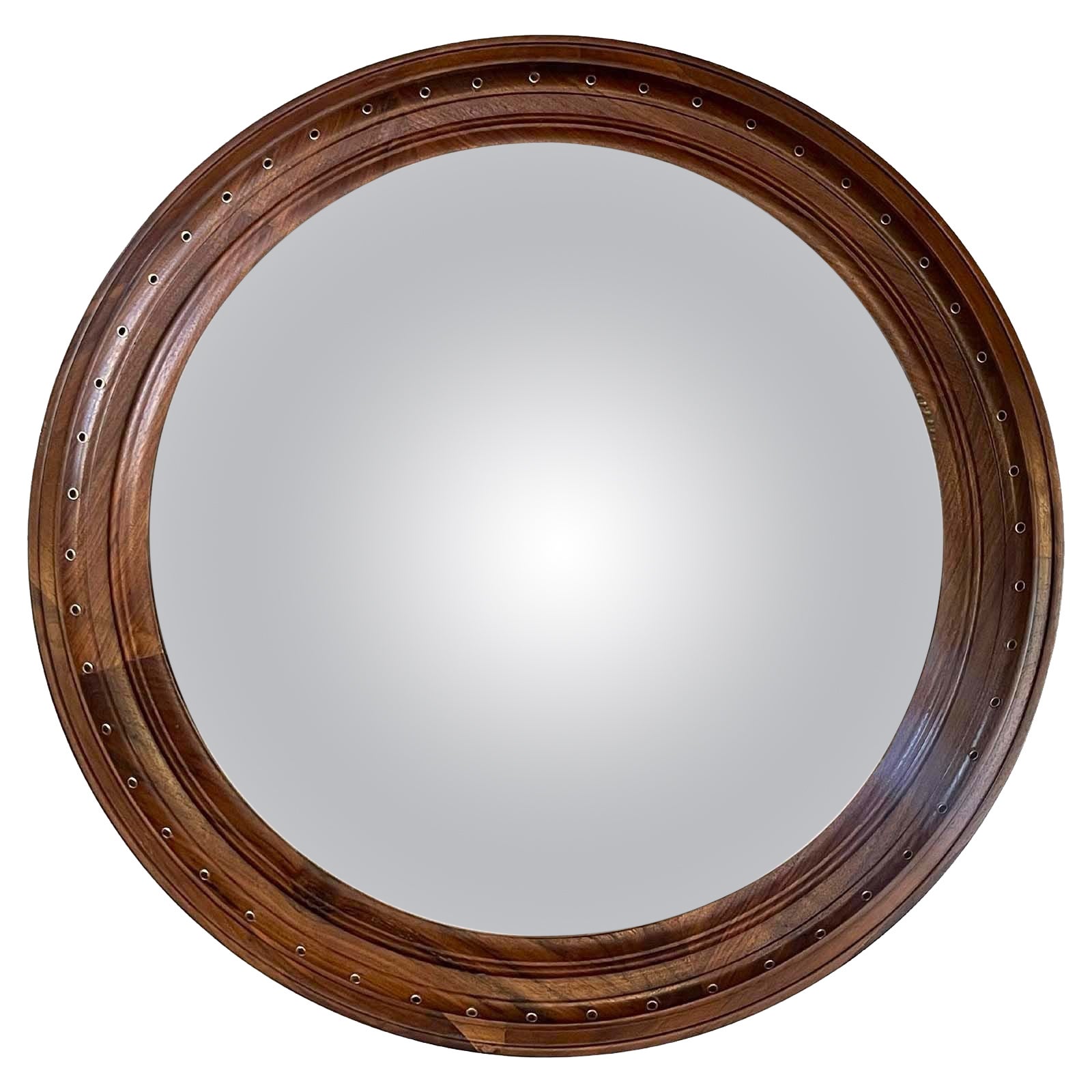 Vintage Walnut Convex Mirror. USA, c. 1980's For Sale