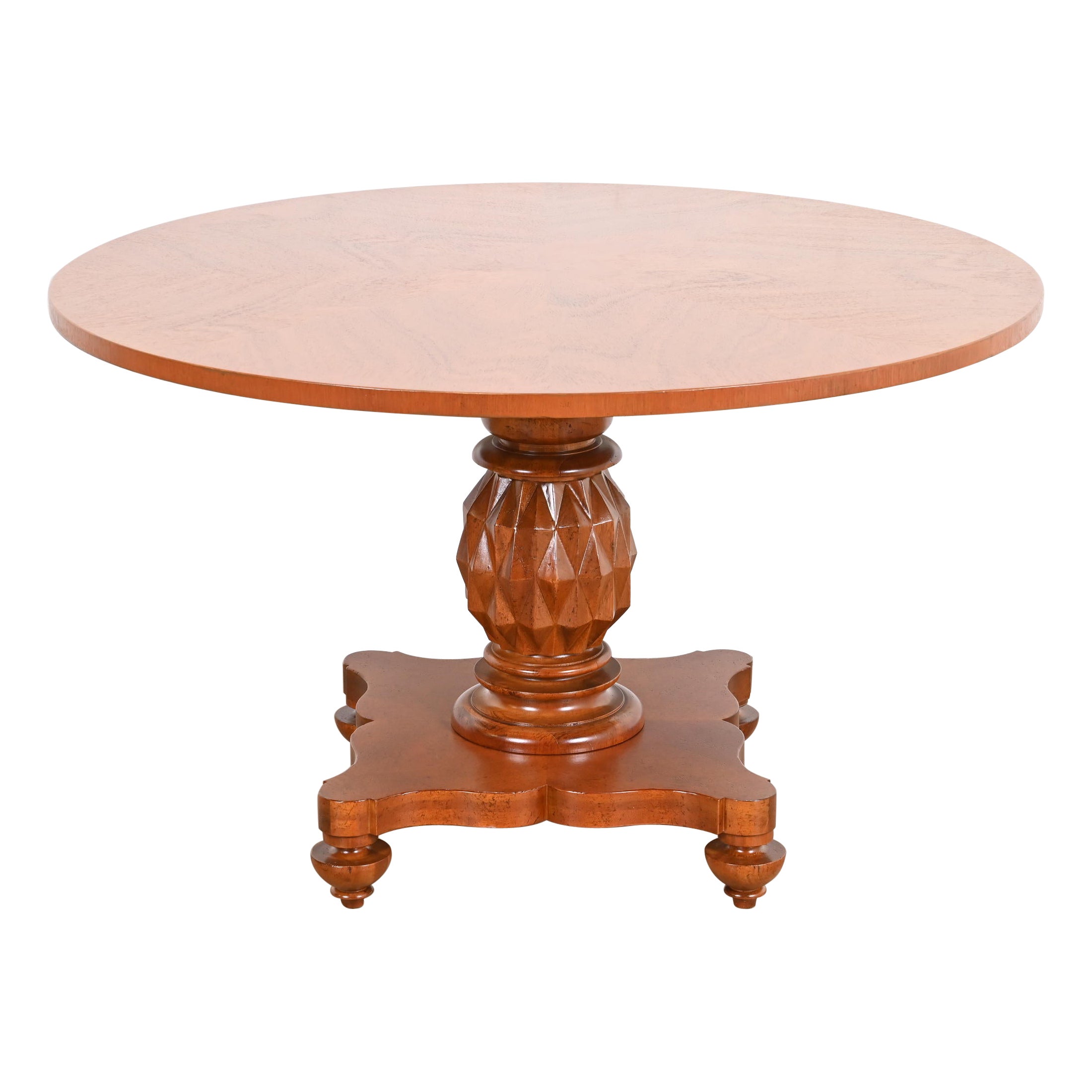 Baker Furniture Italian Empire Carved Mahogany Pedestal Breakfast Table For Sale