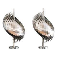 Pair of Table Lamps by Henri Mathieu with Structure in Steel and Aluminum, 1970