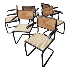 Ensemble de 6 rares chaises Cesca entièrement noires de Marcel Breuer, Italie 1970