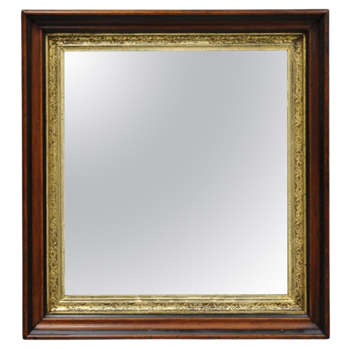 Antique Victorian Aesthetic Deep Shadow Box Mahogany Frame Wall Mirror For Sale
