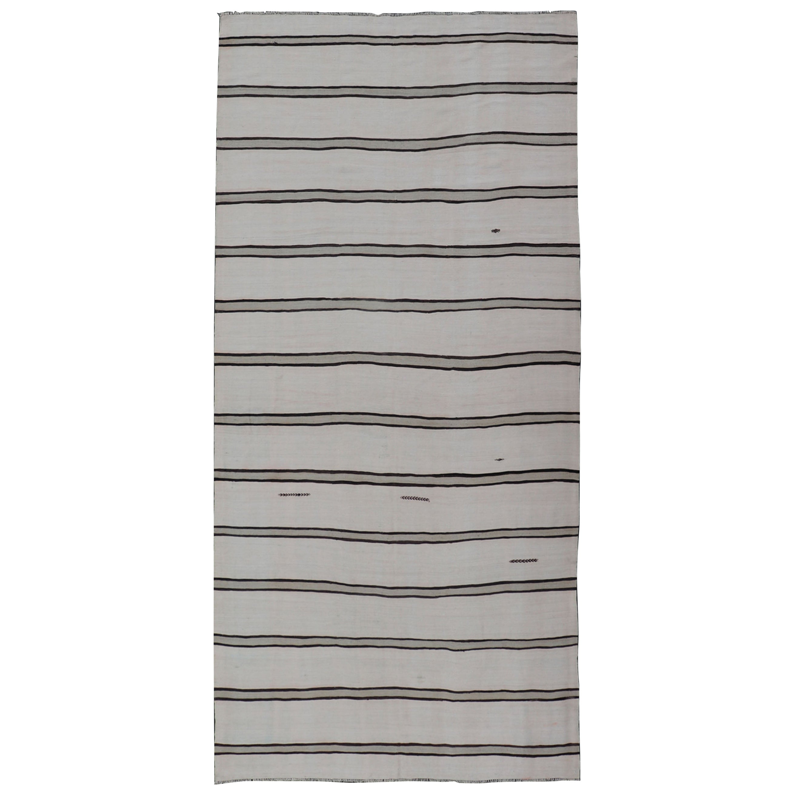 Turkish Vintage Gallery Flat-Weave in Brown, Gray, And Ivory with Stripe Design