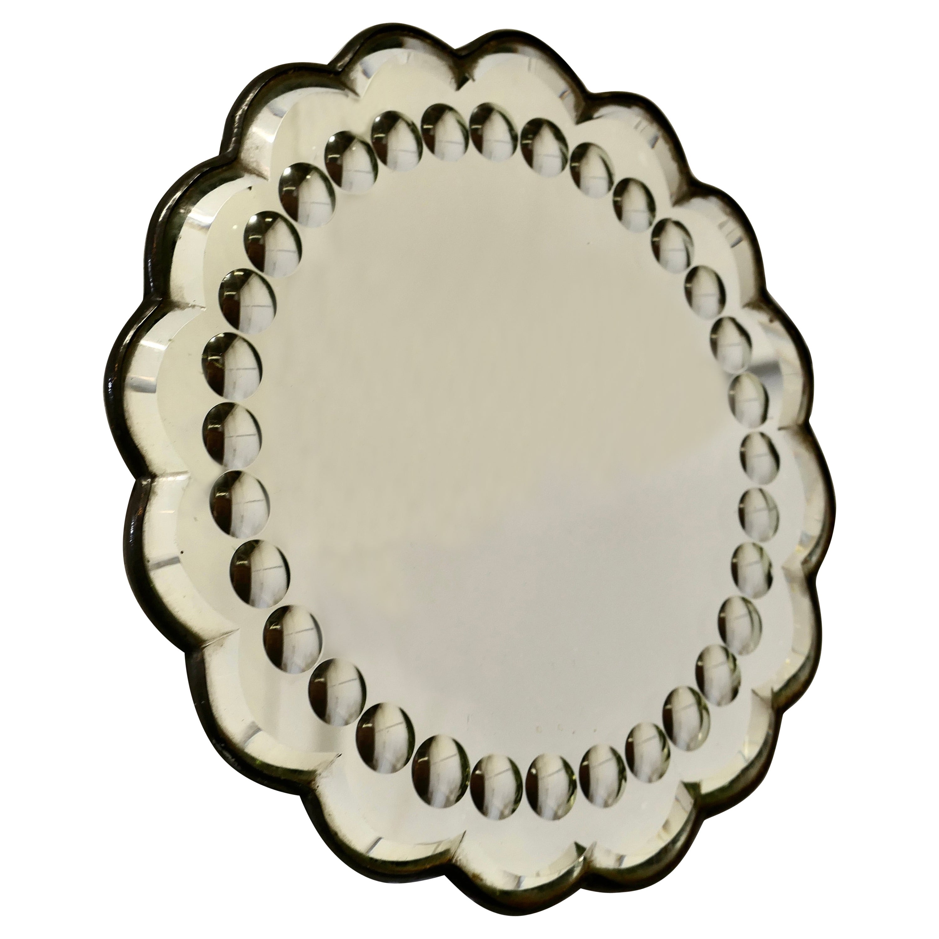 Old Foxed Art Deco Shabby Circular Mirror    For Sale