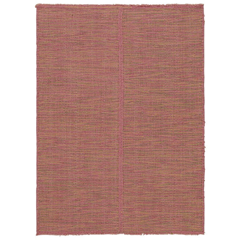 Rug and Kilim’s Contemporary Kilim Rug in Pink with Yellow and Green Accents For Sale at 1stDibs