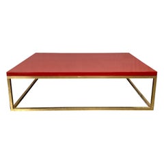 French 1970s Red Lacquer and Brass Coffee Table