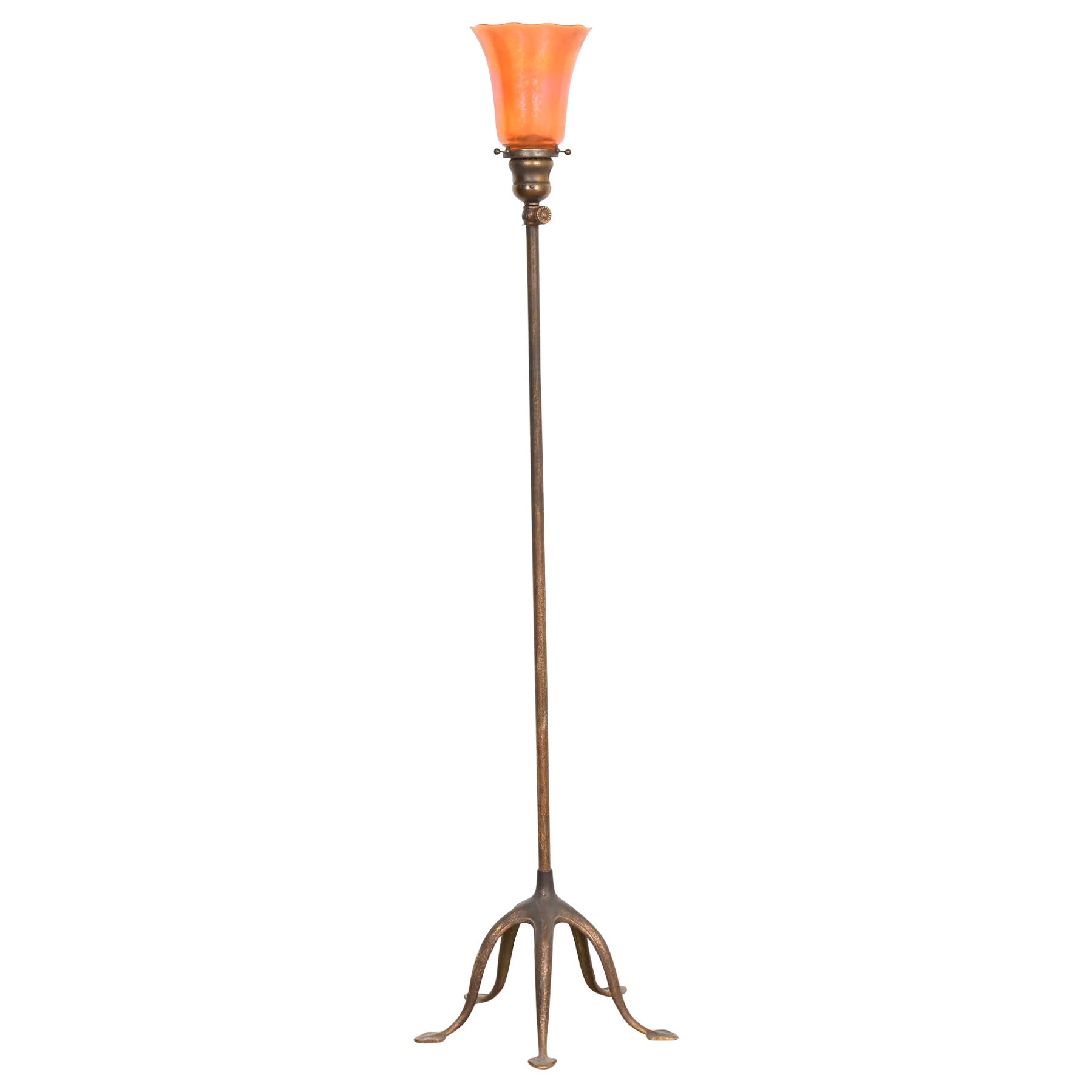 Tiffany Studios New York Patinated Gilt Bronze Adjustable Floor Lamp
