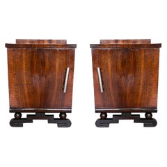 Pair of Art Deco Side Cabinets or Nightstands with Ebonized Base