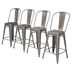 Tolix Steel High-Back Counter Height Stools Made in France Showroom Samples