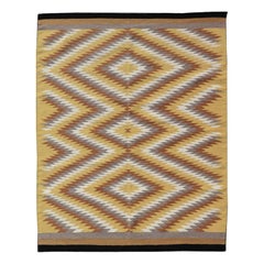 Kilim tribal vintage Navajo tissé à la main avec or, gris, ivoire et marron