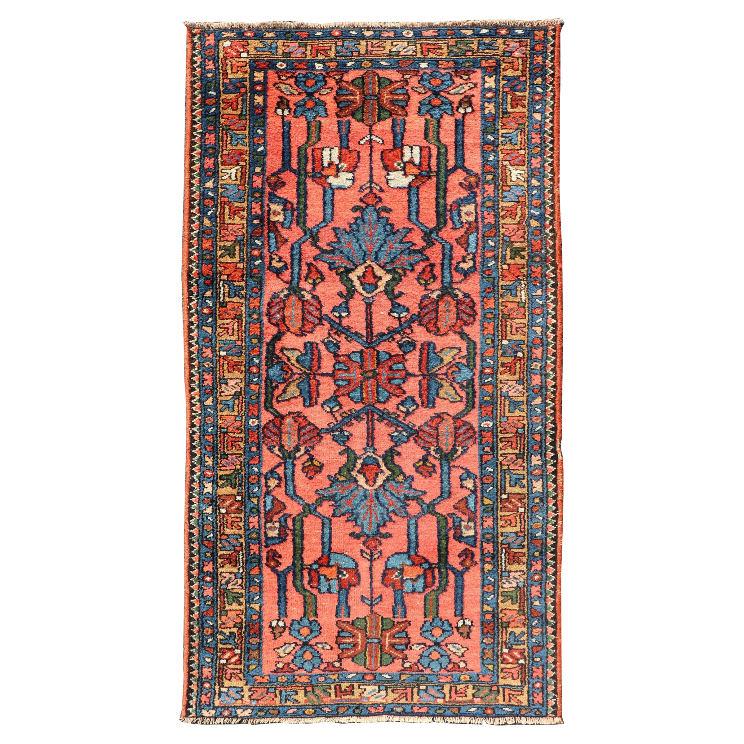 Antique Persian Lilihan Rug in All-Over Design in Jewel Tones and Pink Field For Sale
