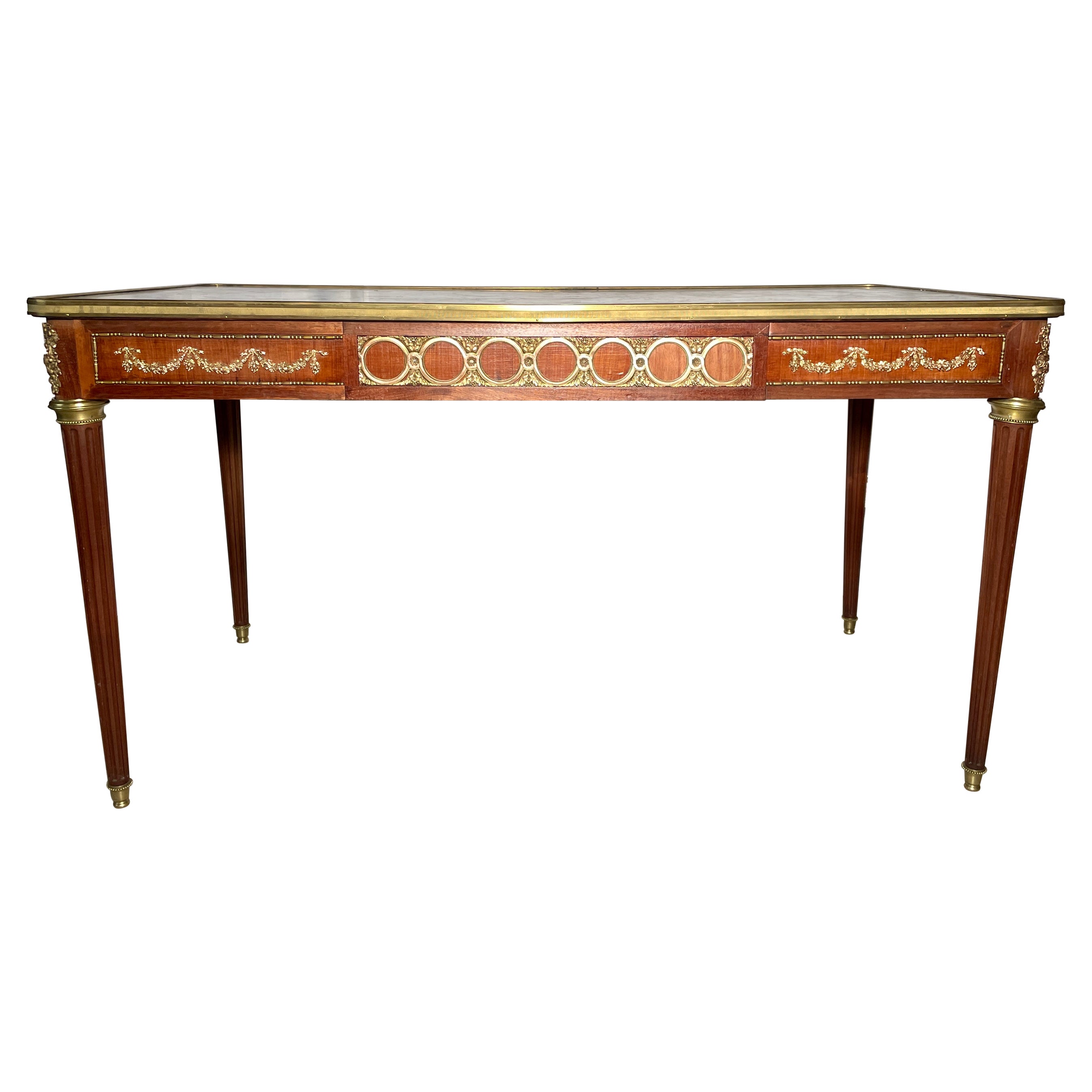 Antique 19th Century French Louis XVI Mahogany and Bronze D' Ore Center Table For Sale