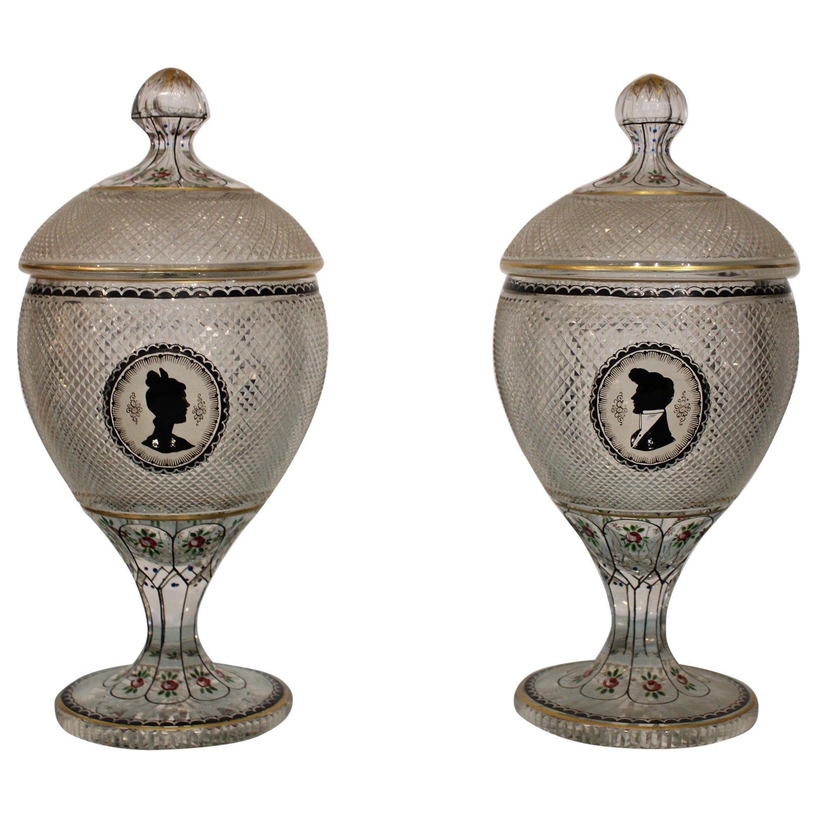 Pair of Vases Covered in Bohemian Crystal For Sale