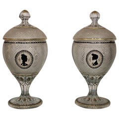 Antique Pair of Vases Covered in Bohemian Crystal