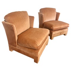 Pair of Vintage Mid-Century Modern Parsons Style Slipper Peach Lounge Chairs 