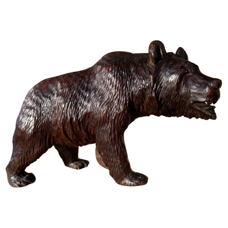 19th Century Swiss Black Forest Carved and Stained Walnut Bear For Sale