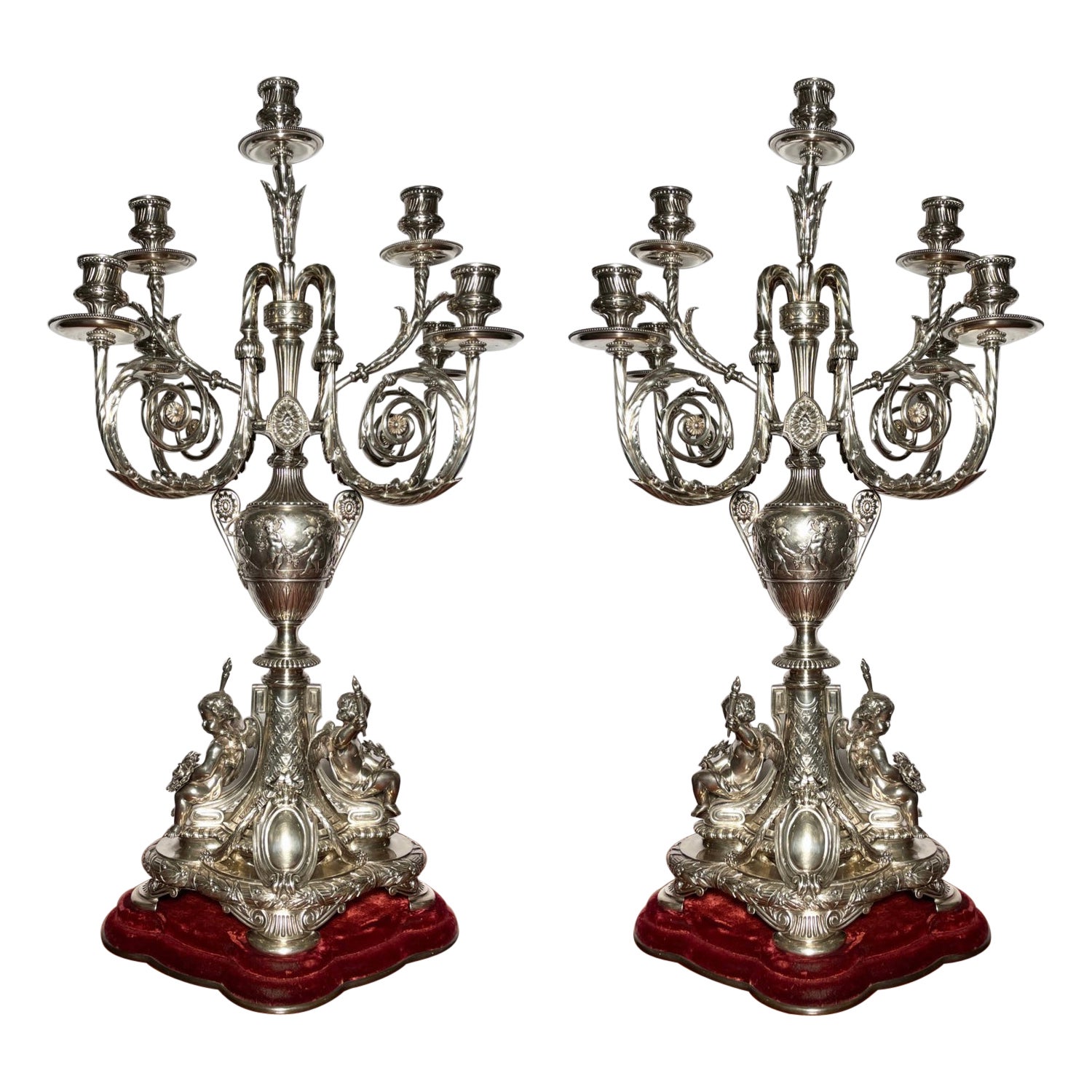 Paar antike englische Sterlingsilber-Kandelaber mit 8 Lichtern, gestempelt „Elkington“  im Angebot