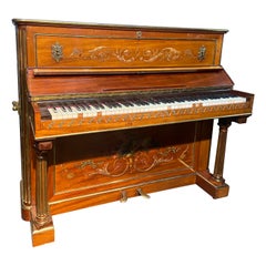 Used 19th Century Pleyel French Upright Piano Hand Painted Decoration and Fluted Legs