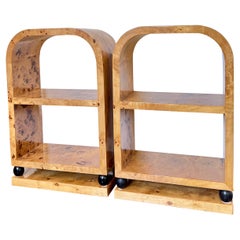 Art Deco Style Burl Veneer Bookcase Side Tables