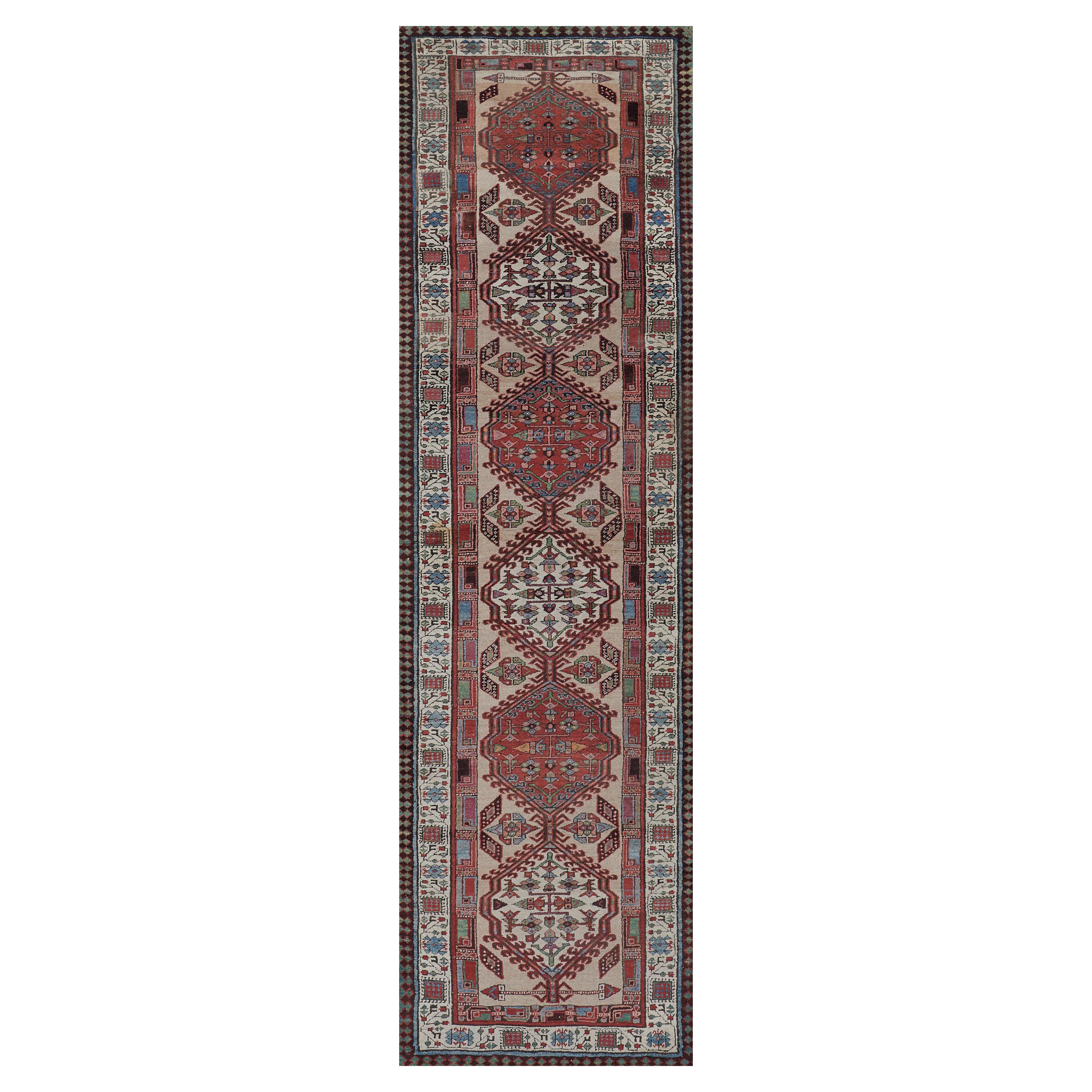 Late 19th Century Handwoven Wool Persian Serab Runner For Sale