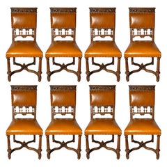 Set of 8 Antique French "Francois Premier" Walnut Dining Chairs, circa 1880