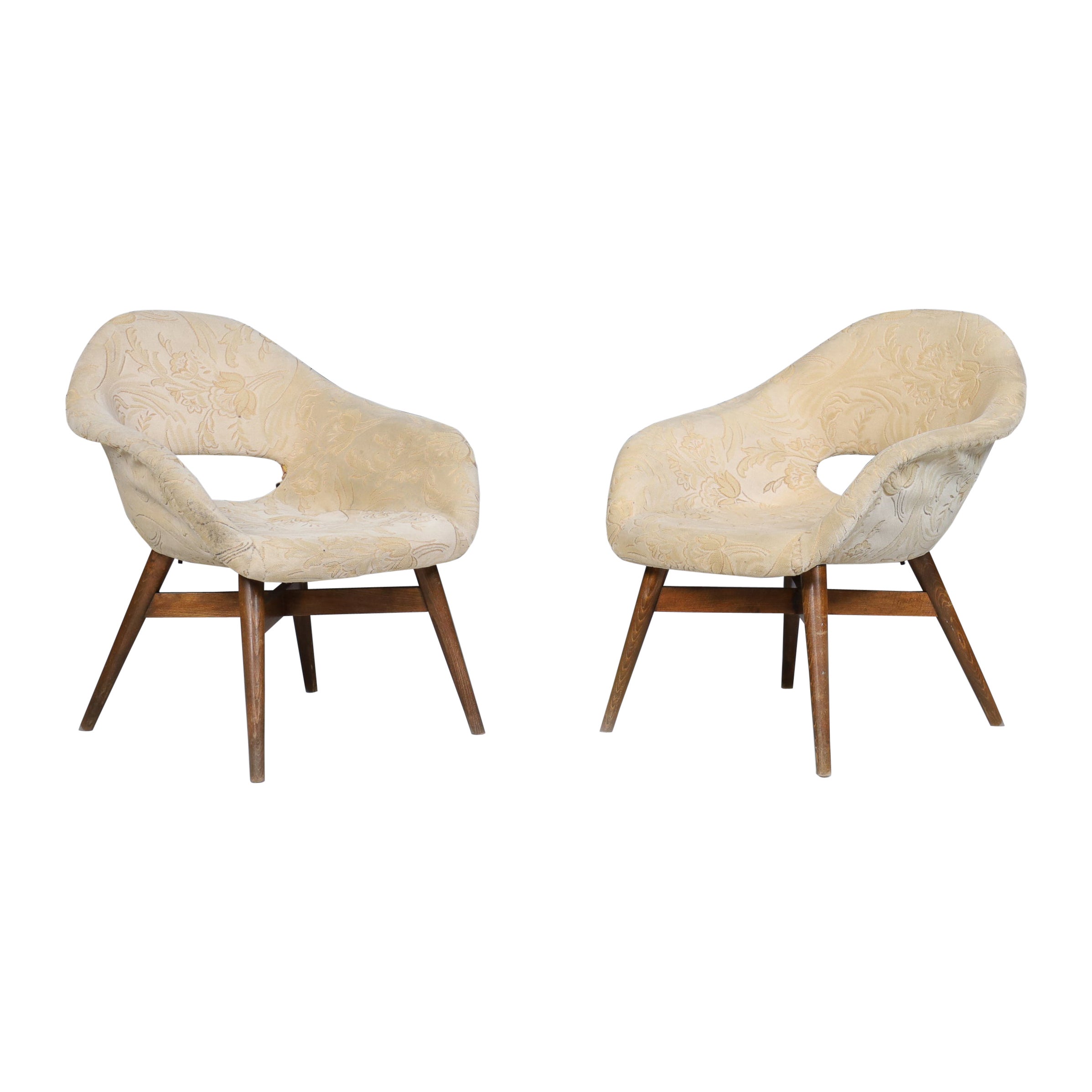 Miroslav Navratil Easy Chairs in Original Fabric, 1960.  