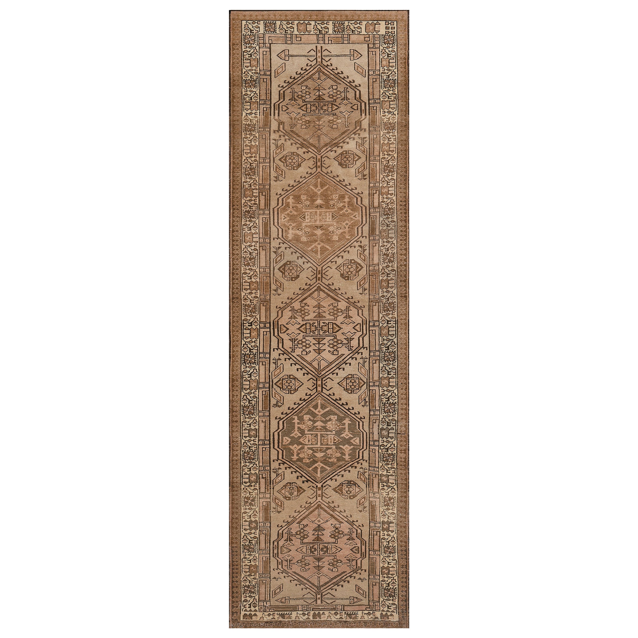 Vintage Wool Handwoven Persian Heriz Runner For Sale