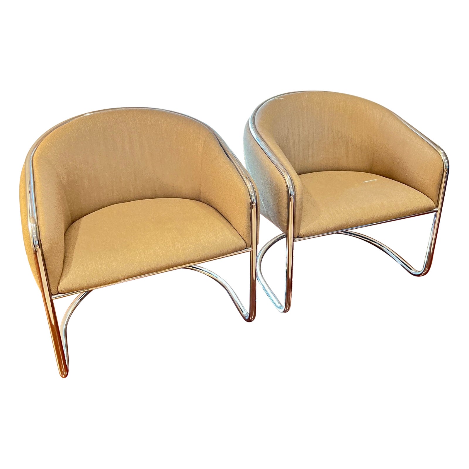 Pair of Cantilevered Chrome Barrel Back Club Chairs by Anton Lorenz for Thonet