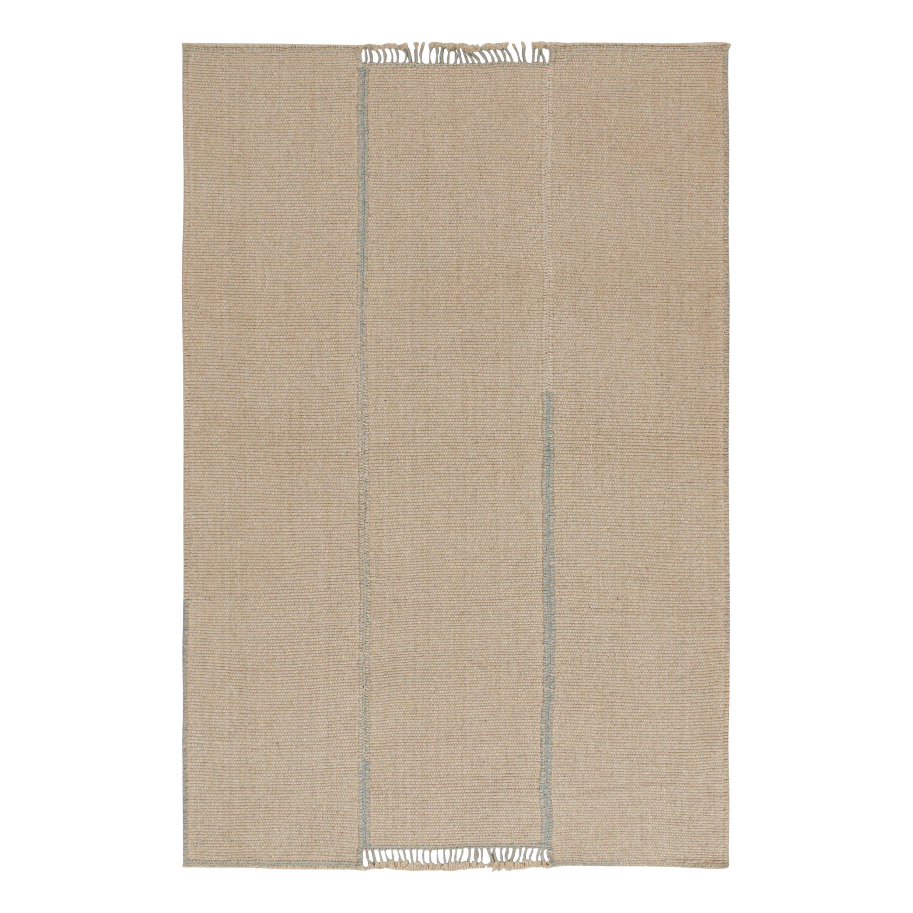Rug & Kilim’s Contemporary Kilim in Beige, Blue Stripes and Off-White Accents For Sale