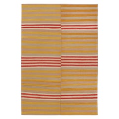 Vintage Kilim in Beige, Gold and Red Stripes