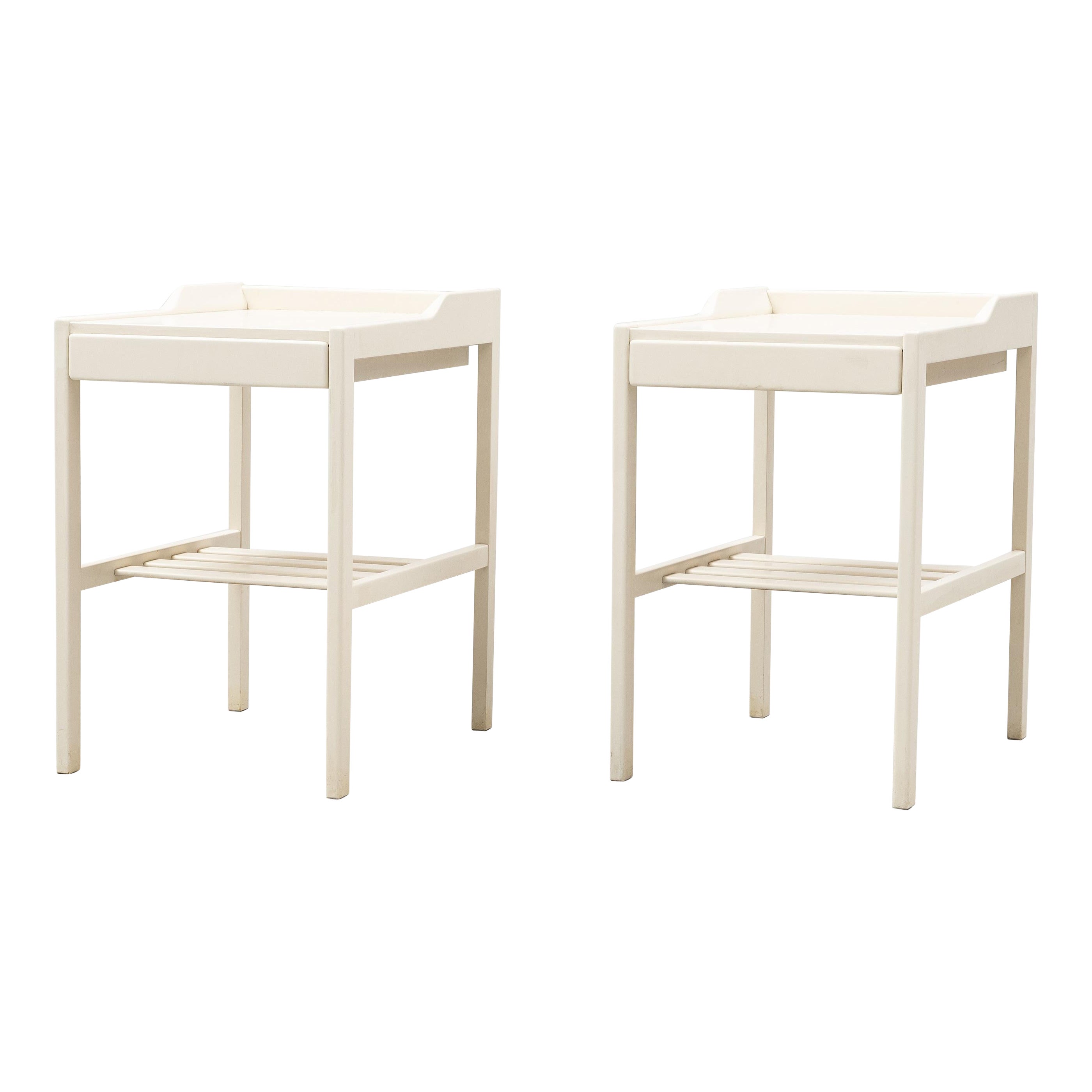 Bed Side Tables Bertil Fridhagen for Bodafors, 1960s, White Lacquer For Sale