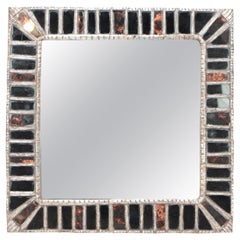 Custom Made Silver Mirror with Grey and Copper Color Glass, Contemporary
