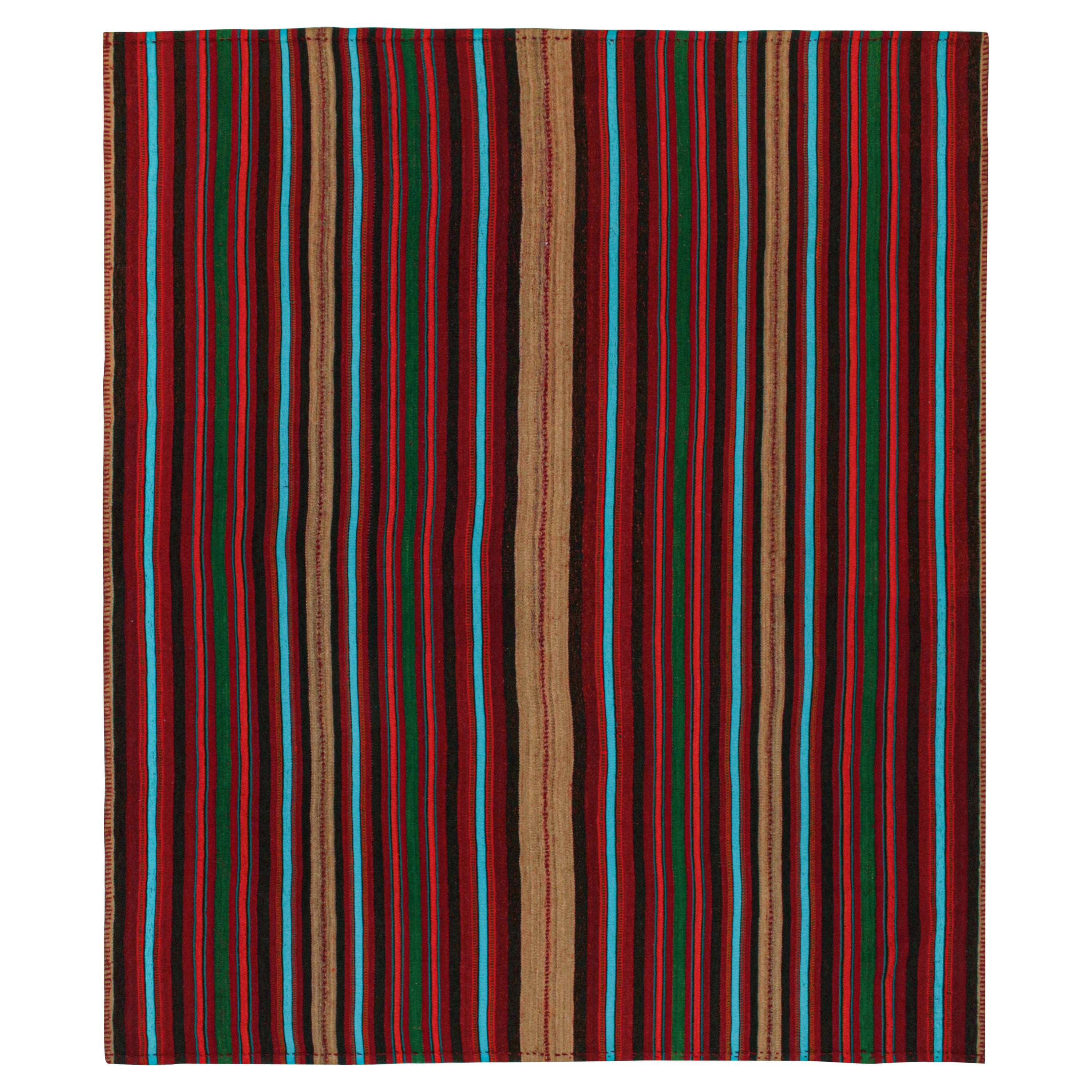 Vintage Persian Kilim in Burgundy with Multicolor Stripes by Rug & Kilim For Sale