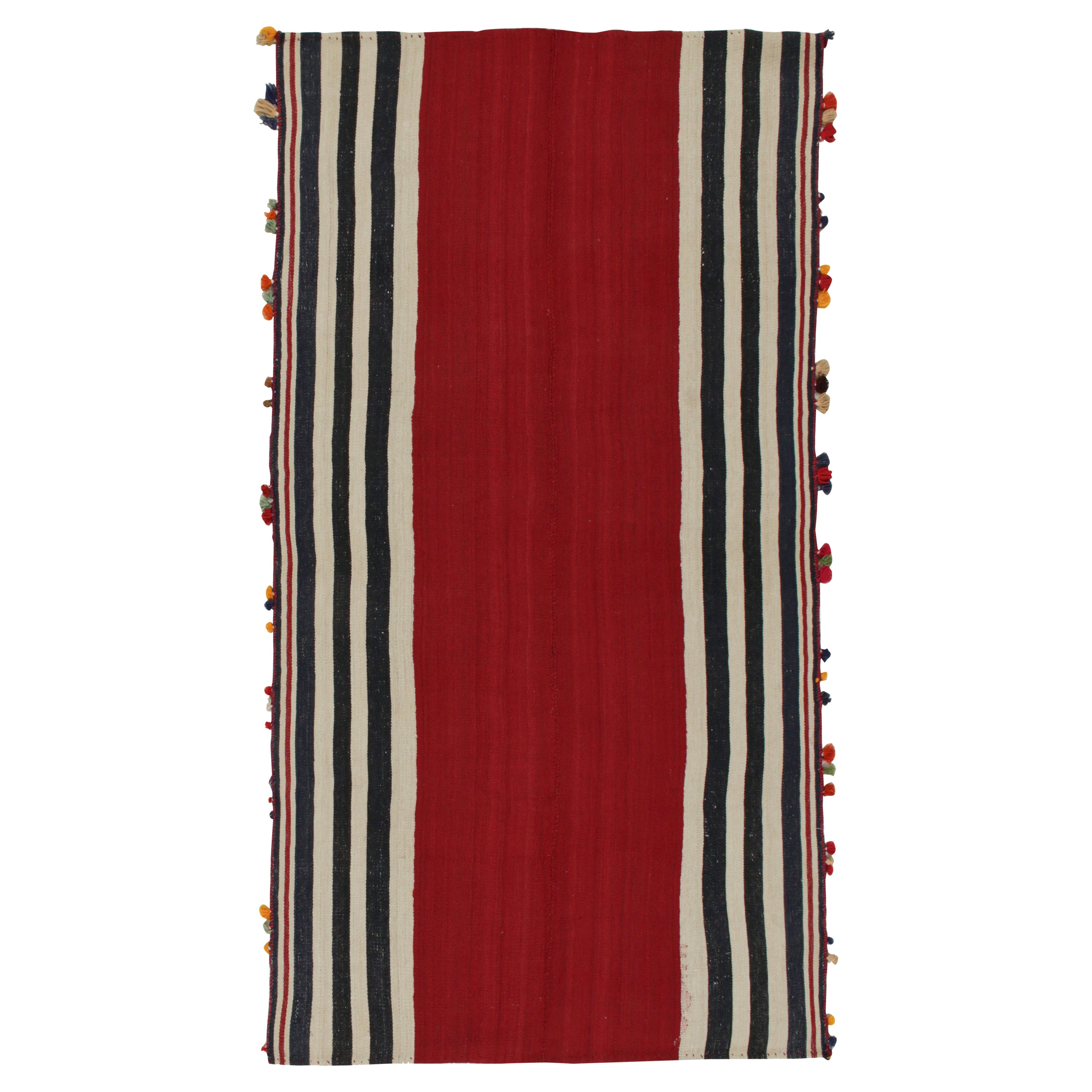 Vintage Persian Kilim in Red with Off-White and Blue Stripes by Rug & Kilim