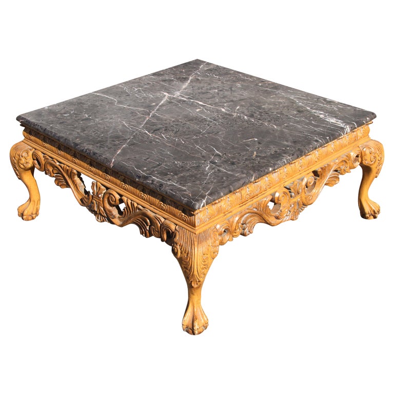 Ornate Italian Carved Marble Coffee Table For Sale