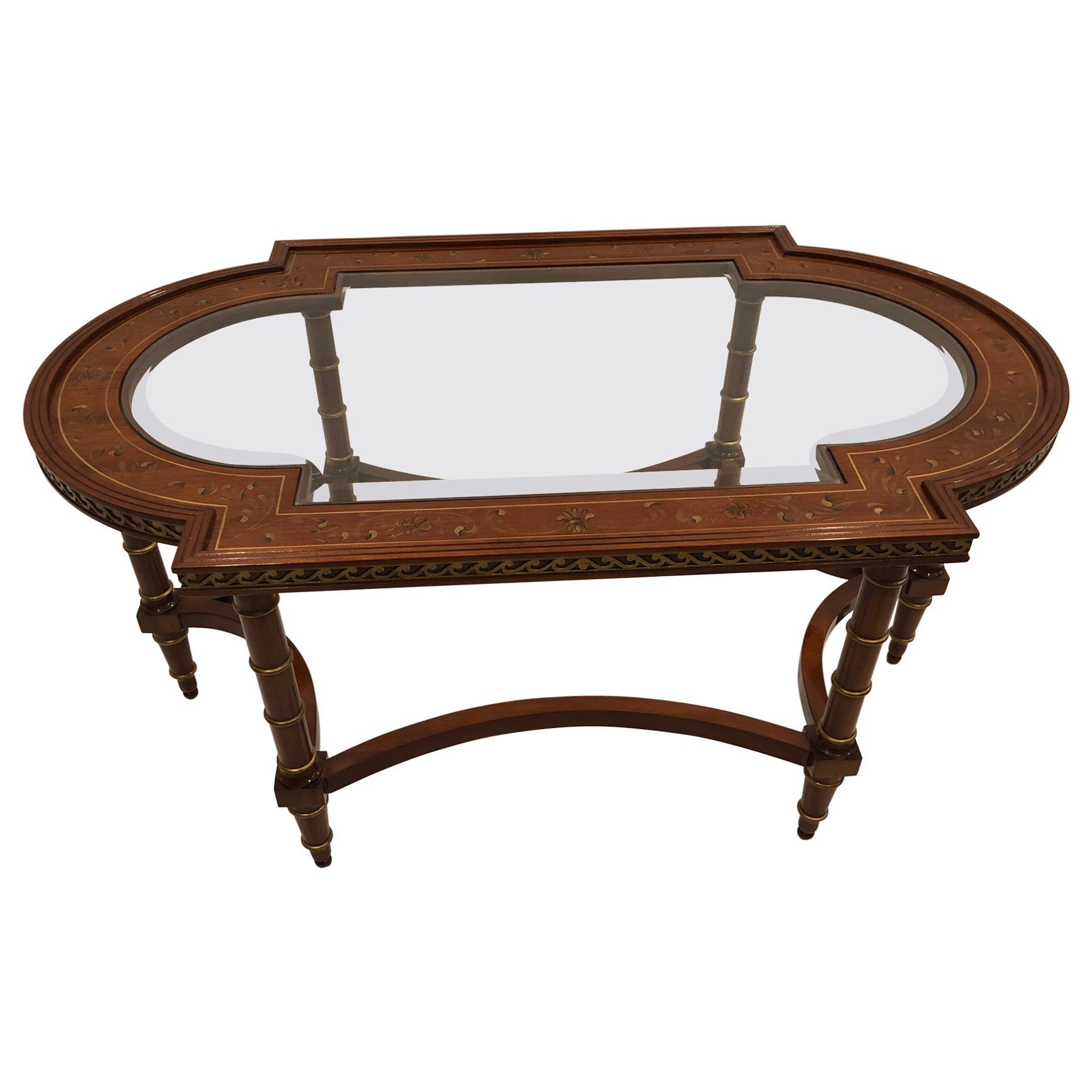 Stunning Widdicomb Adam Style Paint Decorated Wood & Glass Coffee Table For Sale