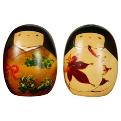Paire de Kokeshi Printemps et Automne par Usaburo