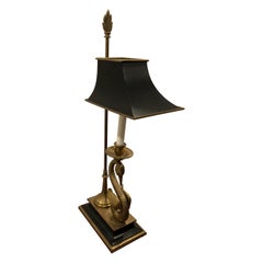 Retro Beautiful Chapman Brass Swan Lamp with Metal Shade