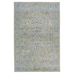 Tapis persan Mahal vintage en laine beige fait à la main avec motif de médaillon