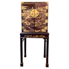 Antique Chinese Export Coromandel Lacquer Cabinet on Stand, Mid-19th Century, China