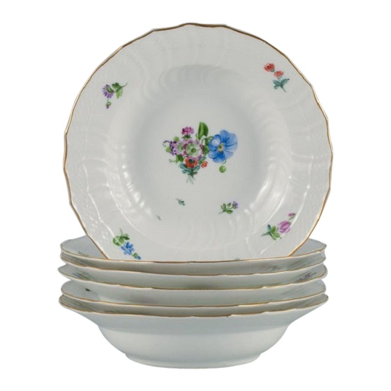 Royal Copenhagen Saxon Flower, Six Deep Plates in Hand-Painted Porcelain For Sale
